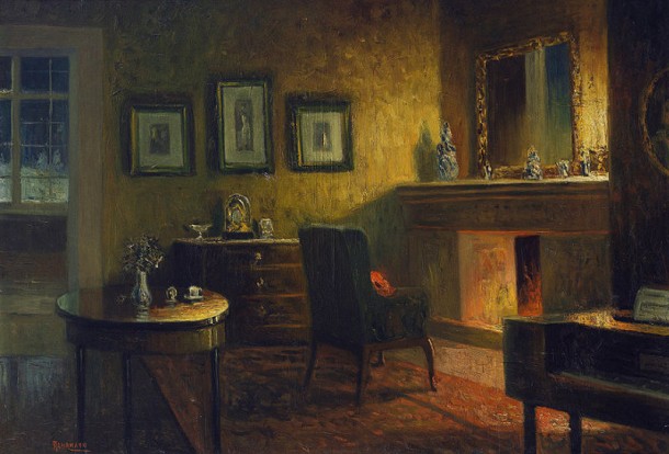 Berliner Salon mit Kaminfeuer by Paul Gehrmann